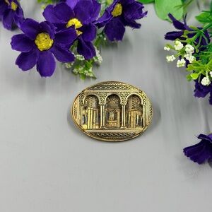 Vintage Gold Plated Brooch with 3D Architectural Design